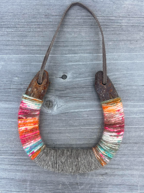 Bear + Scout - Up-cycled LUCKY horseshoes Rainbow and Light Gray