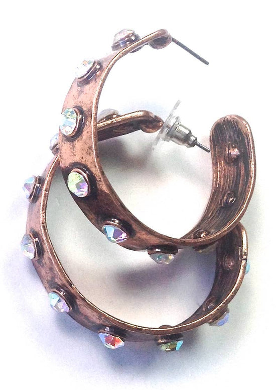 Lost and Found Bling Hoop Copper Ox Earrings