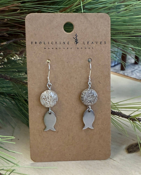 Frolicking Leaves Jasper Fish Earrings