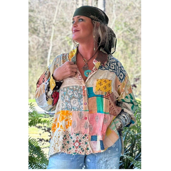 Jaded Gypsy Patchwork Sunrise Top - Tea Stain - Made in the USA