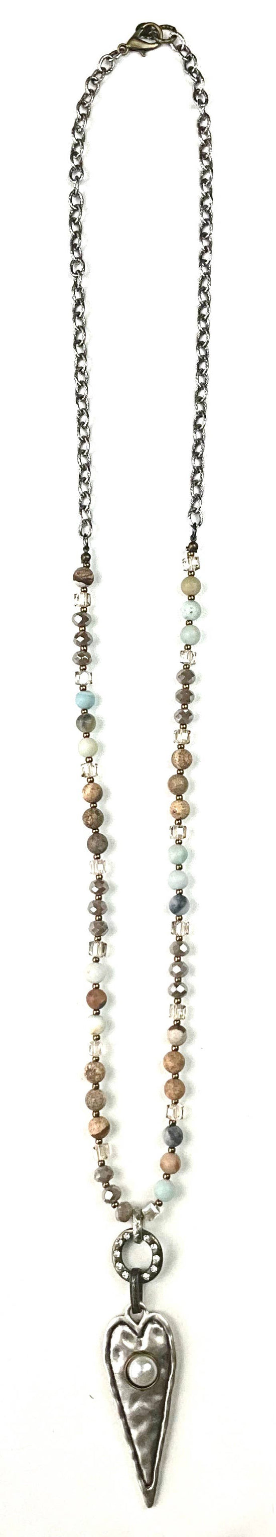 Lost and Found LONG BEADED & CHAIN W/HEART PENDANT Necklace