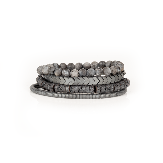 The Dark - Luna Stone Women’s Bracelet Set Silver Gray Beaded Stack
