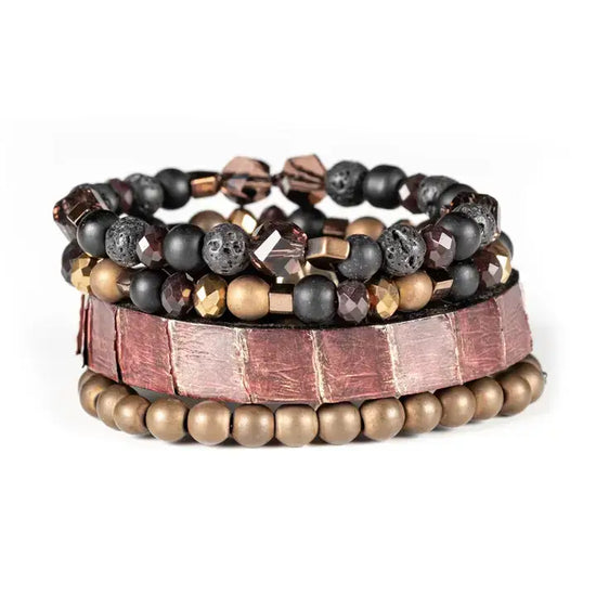 The Dark - The Ember Set Burgundy & Bronze Beaded Bracelet Stack
