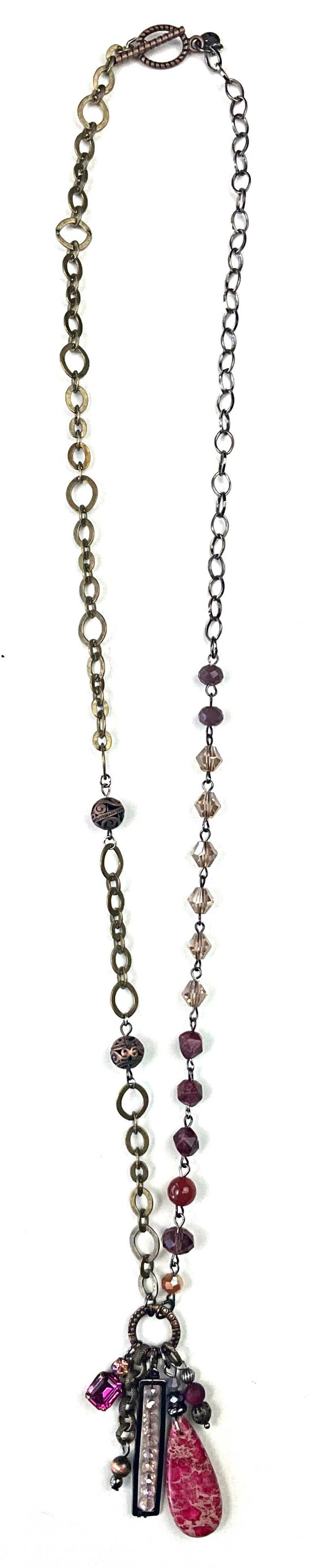 Lost and Found Asymmetrical Beaded w/Multi Dangles Drop Necklace