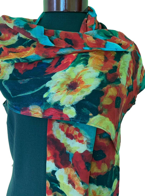 Nina J Plenty of Poppies Silk Scarf