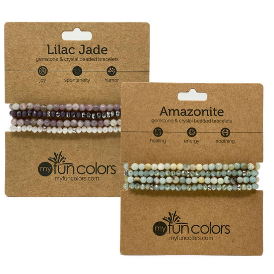 My Fun Colors - Gemstone + Crystal Bead Stretch Bracelets, Set of 4