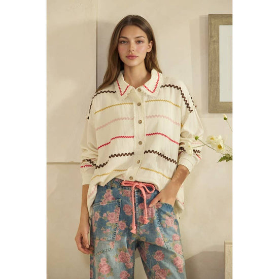 Oli&Hali - WASHED RIC RAC STRIPE WOVEN BUTTONDOWN SHIRTS