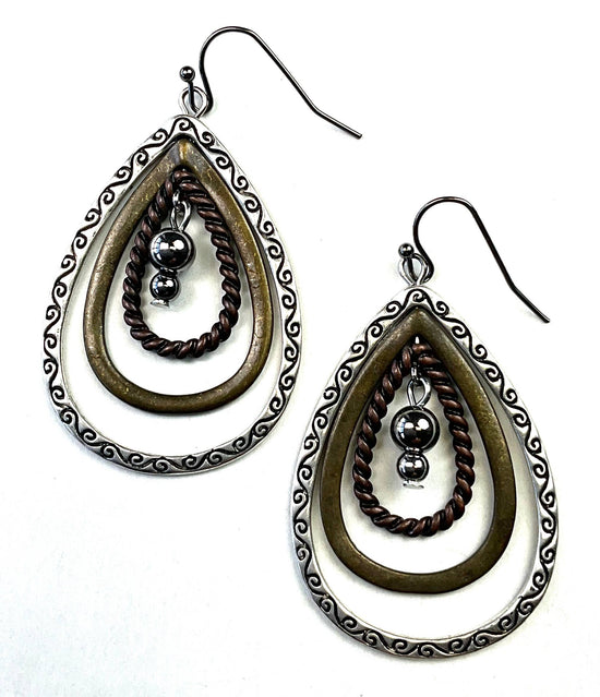 Lost and Found Textured Tear Hoops Dangle Earrings On Wire