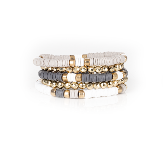 The Dark - Layered Bead Stack Bracelet Ivory Concrete Gold