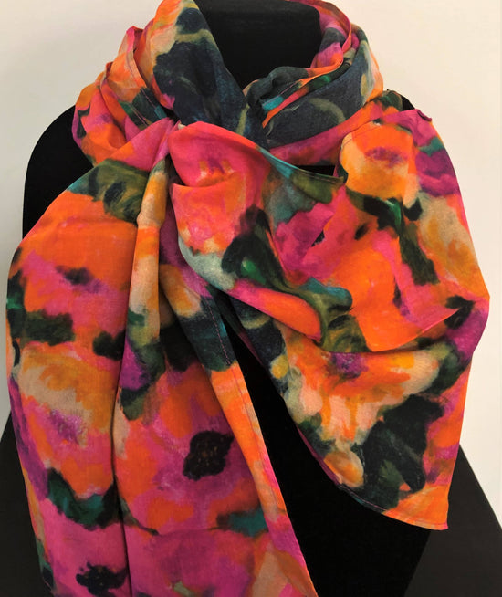 Nina J Wild Poppies Cotton Scarf