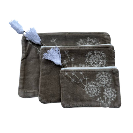 Chloe & Lex Beige Velvet Dandelion Pouch Bag Three Sizes to choose from