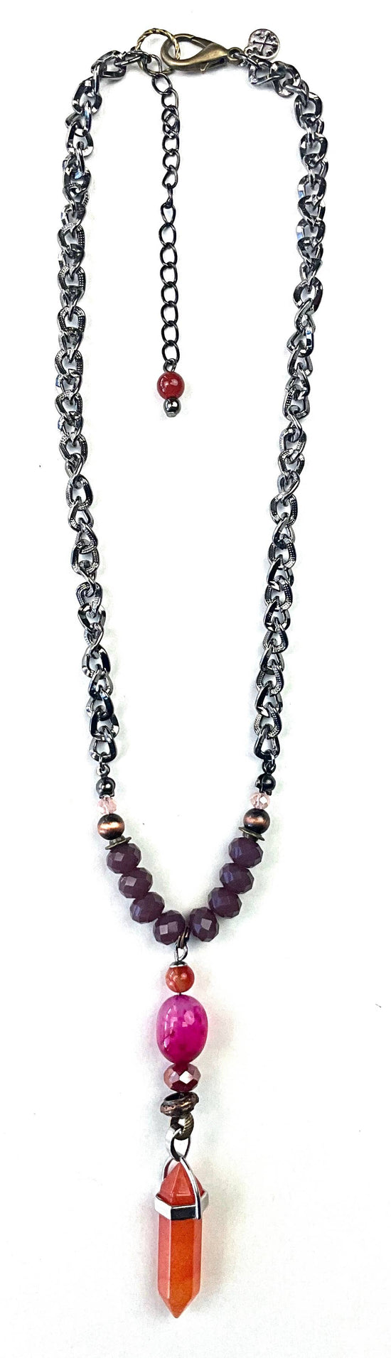 Lost and Found Short Beaded and Chain Pendant Necklace with Stone Drop