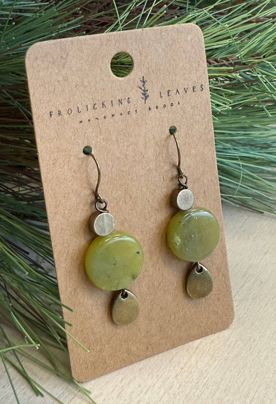 Frolicking Leaves Jade Disc Earrings