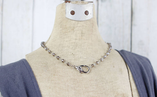 Beaded Slate Gray Lobster Clasp Charm Catcher Necklace