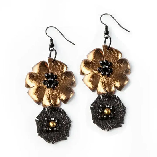 The Dark - The Inferno Dual Bloom Leather Earrings