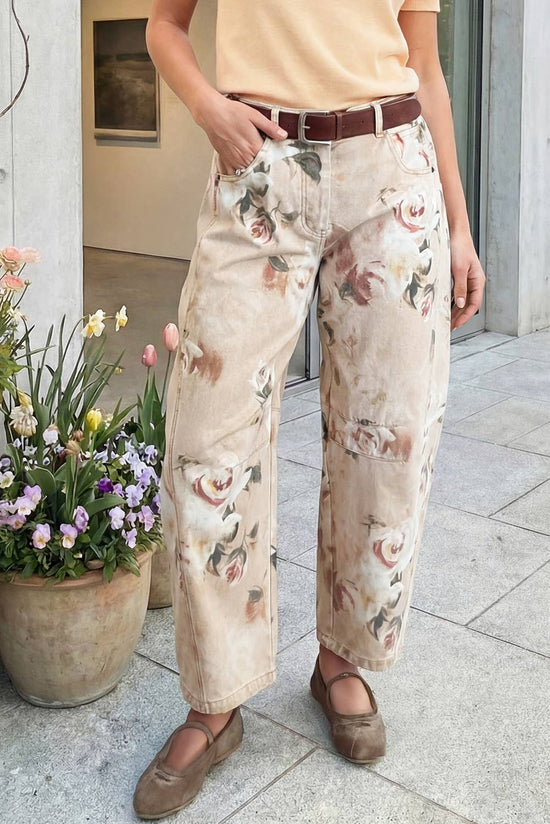 66DISCO - 66 Western Retro Floral Print Relaxed Barrel Jeans