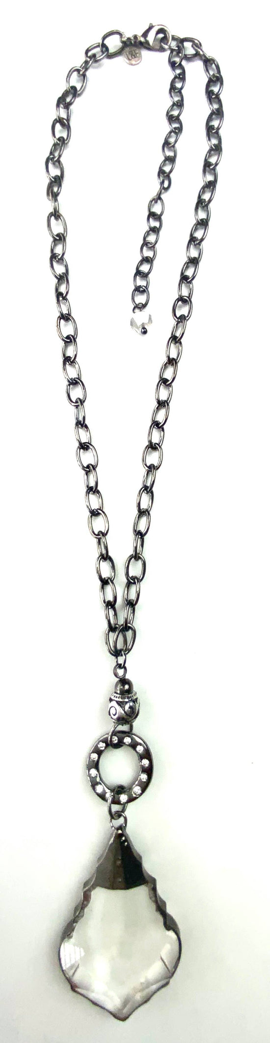 Lost and Found Chain w/ Edged Faceted Glass Pendant Necklace