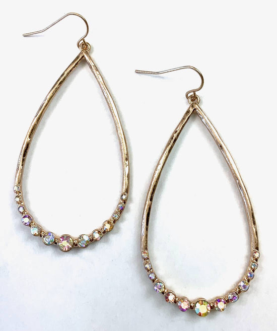 Lost and Found Bottom Blinged Teardrop Gold Dangle Earrings