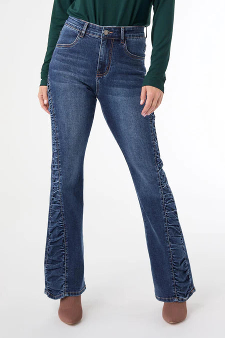 Coco and Carmen EverStretch Flare with Side Rouching Dark Denim