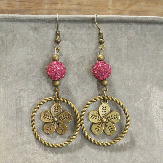 The Primitive Peddler, Inc. Time To Smell The Flowers Raspberry Dangle Earrings