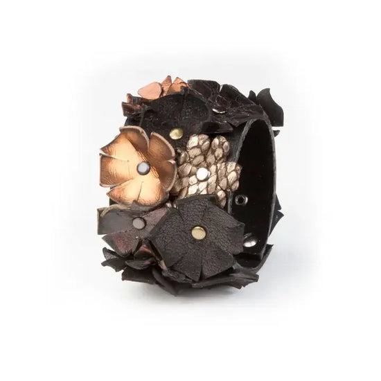 The Dark - Floral Leather Cuff Bracelet  Handmade
