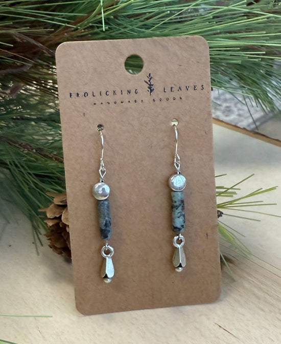 Frolicking Leaves African Turquoise Silver Drop Earrings