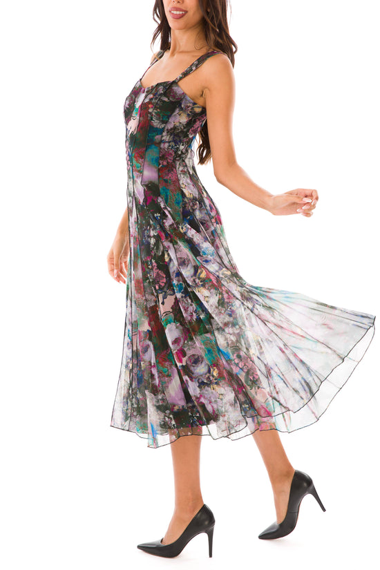 Elana Kattan - PIA Sleeveless Tea Length Fit N Flare Paneled Dress