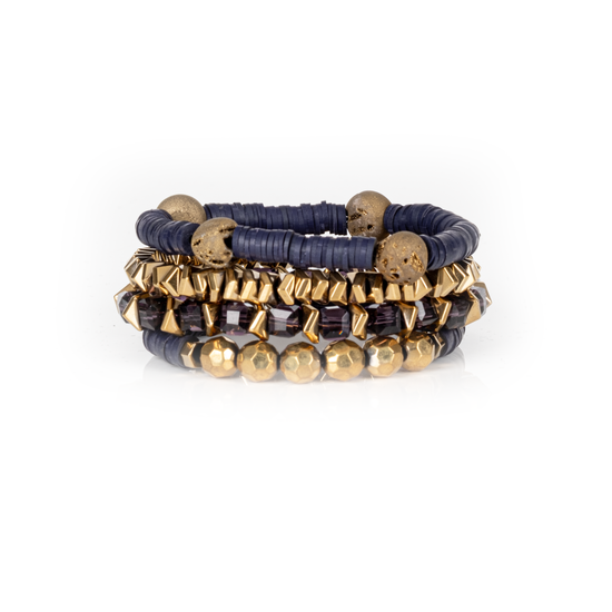 The Dark - Layered Bead Stack Bracelet Midnight Gold