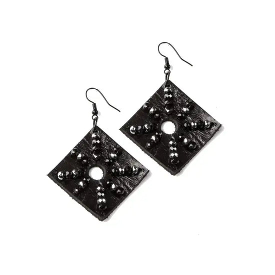The Dark - The Eclipse Earrings Studded Black Leather Geometry