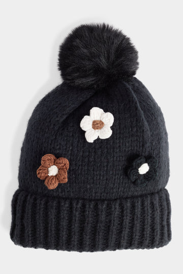 Coco & Carmen Flower Embellished Knit Hat