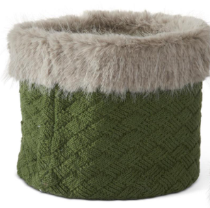 K & K Interiors Vegan Fur-Trimmed Knit Baskets with Liners