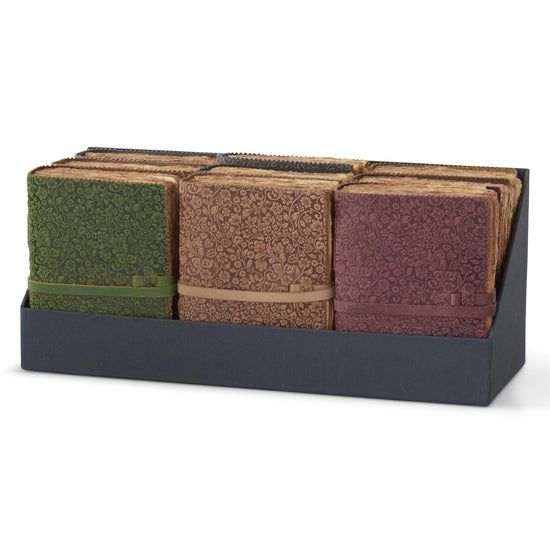 K & K Interiors Assorted 8 Inch Leather Floral Embossed Handcrafted Deckle Edge Unlined Journal