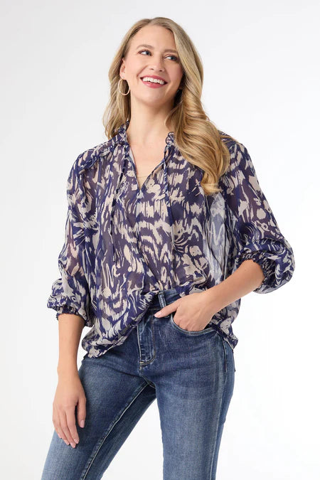 Coco & Carmen Ravenna Sheer Print V-Neck Blouse