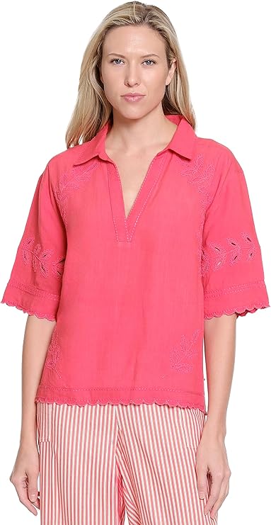 Tru Luxe Cord Embroidery and Scallop Edge Pullover Blouse