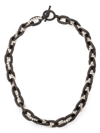 FRENCH KANDE GRAPHITE LOURDES CHAIN WITH WOVEN MICRO PEARLS