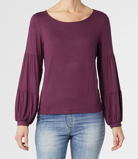 Coco and Carmen CELINA TIERED LONG SLEEVE CREW NECK TOP
